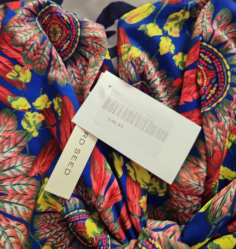 Bird Seed Bright Floral Off-Shoulder Dress in Royal Blue